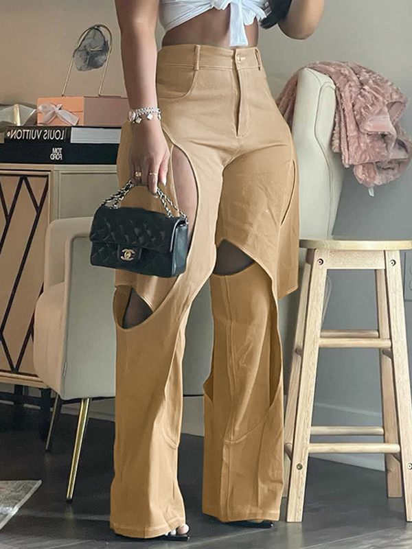 Queensofly Solid Cutout Pants