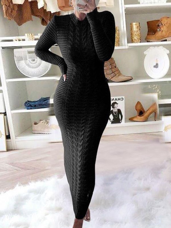 Solid Cable-Knit Dress