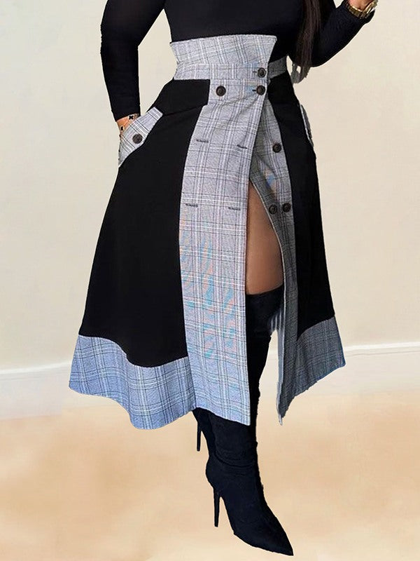 Queensofly Plaid Combo Button Skirt