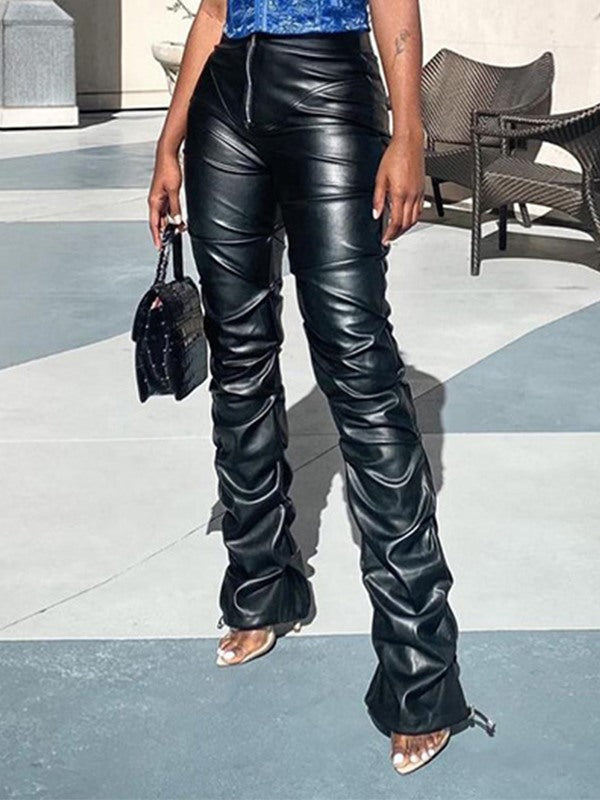 Ruched Faux-Leather Pants