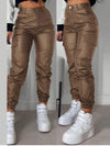 Queensofly Faux-Leather Cargo Pants