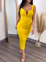 Queensofly Sleeveless Backless Slit Dress