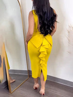 Queensofly Sleeveless Backless Slit Dress