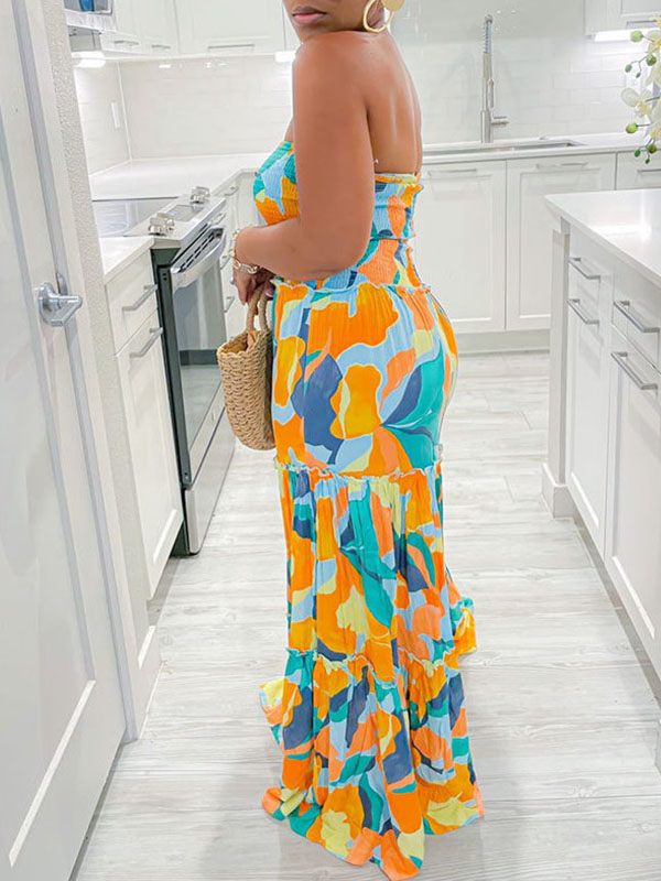 Printed Strapless Maxi Dress