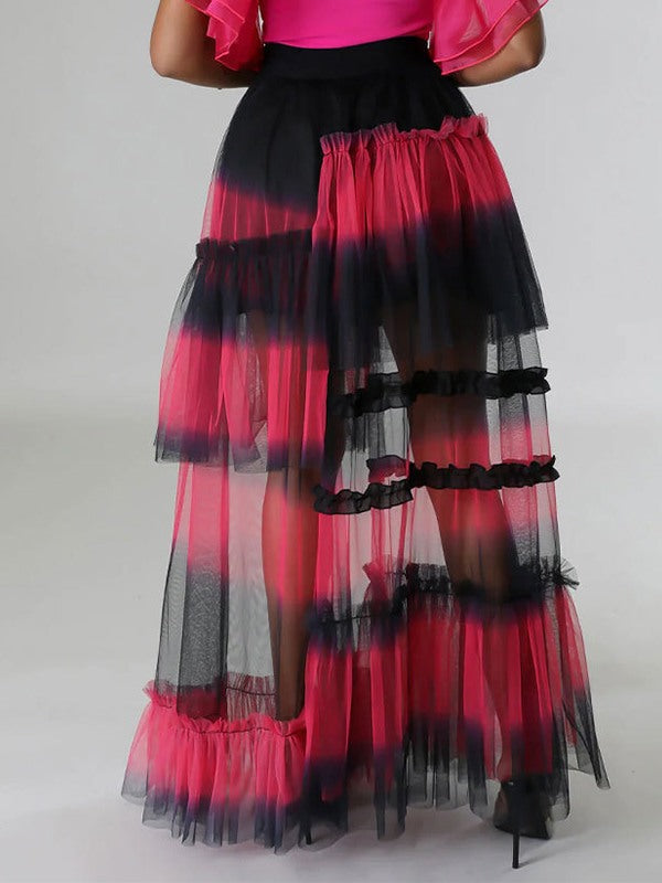 Queensofly Ombre Tiered Mesh Skirt