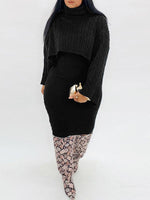 Queensofly Knit Poncho & Sweater Dress Set