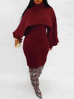 Queensofly Knit Poncho & Sweater Dress Set