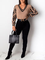 Black Contrast V-Neck Sweater--Clearance
