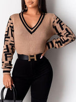 Black Contrast V-Neck Sweater--Clearance