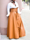 Queensofly High-Waist Belted PU Skirt