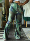 Camo Ripped Flared Jeans--Clearance