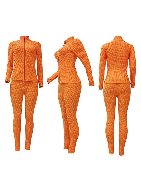 Textured Zip-Front Jacket & Pants Set