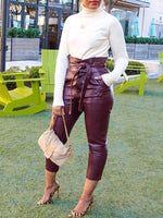 Queensofly Belted Faux-Leather Pants