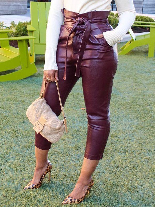 Queensofly Belted Faux-Leather Pants